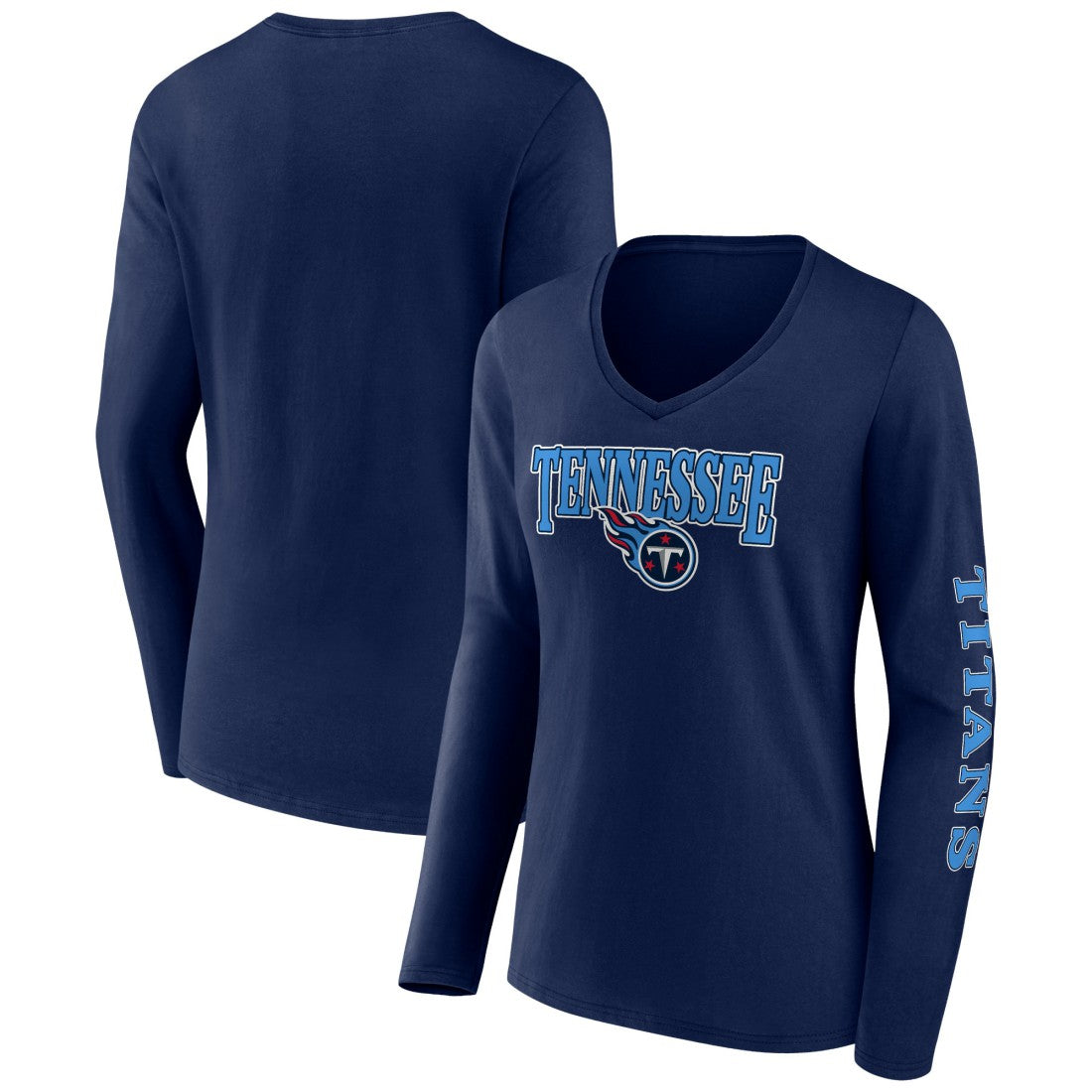 Fanatics Tennessee Titans Women's Wordmark Long Sleeve V-Neck T-Shirt Navy