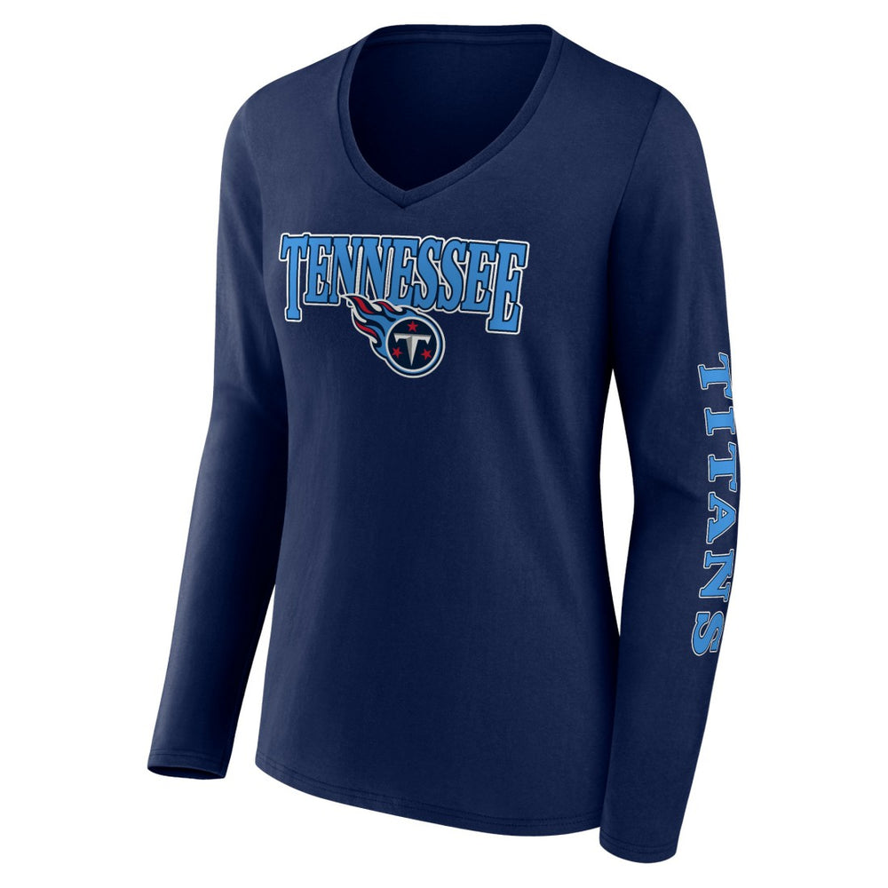 Fanatics Tennessee Titans Women's Wordmark Long Sleeve V-Neck T-Shirt Navy