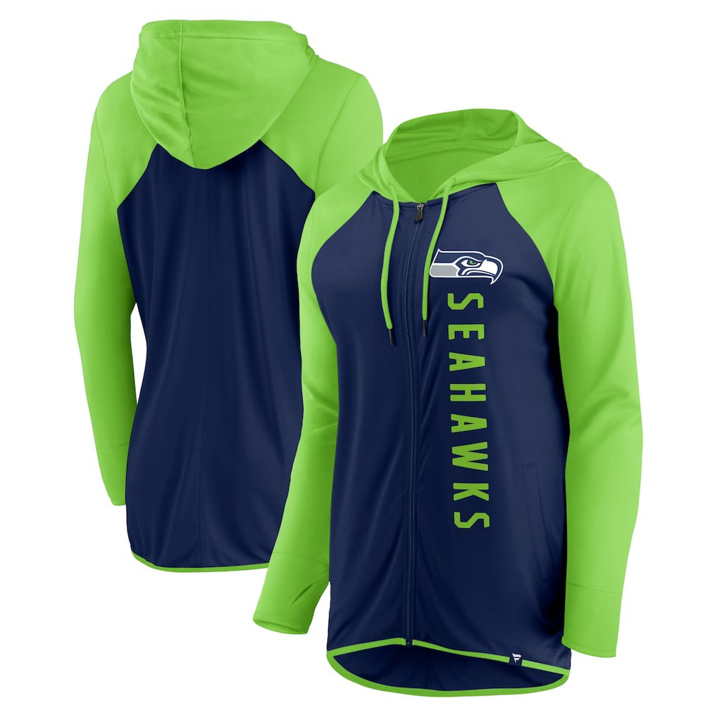 Fanatics Seattle Seahawks Women's Forever Fan Full-Zip Hoodie College Navy/Neon Green