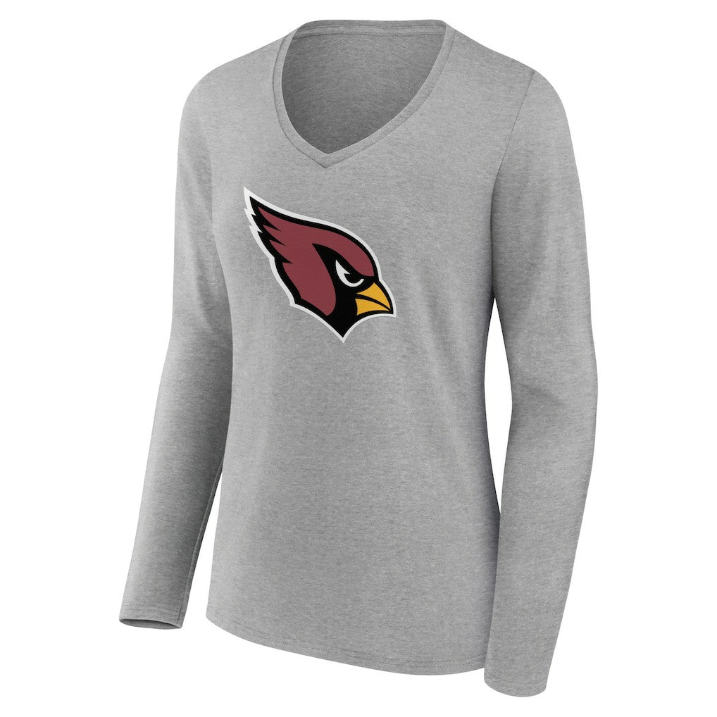 Arizona Cardinals Women's Primary Team Logo Long Sleeve V-Neck T-Shirt Heather Gray