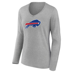 Buffalo Bills Women's Primary Team Logo Long Sleeve V-Neck T-Shirt Heather Gray