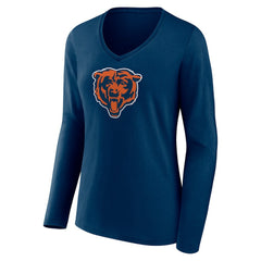 Chicago Bears Women's Primary Team Logo Long Sleeve V-Neck T-Shirt Navy