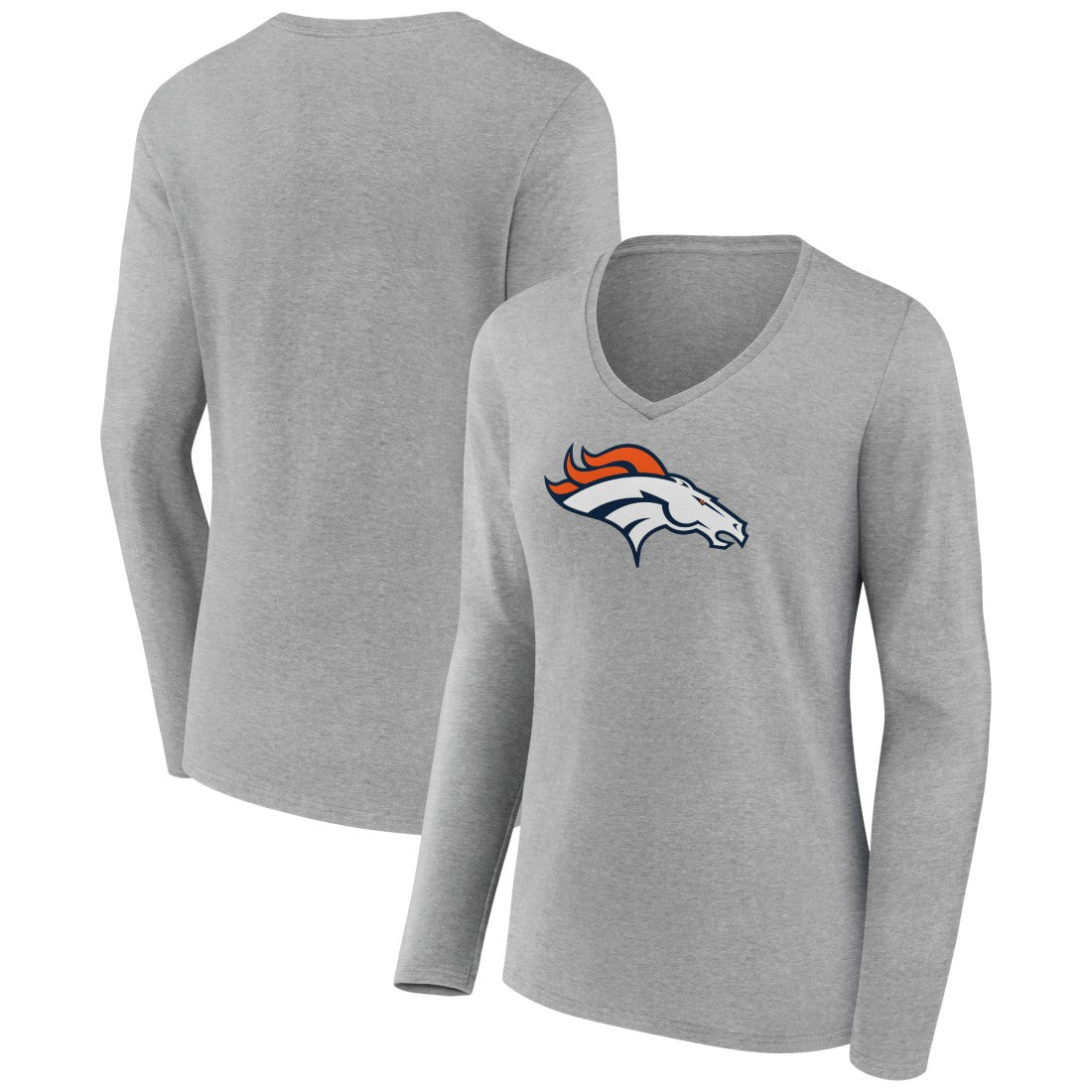 Denver Broncos Women's Primary Team Logo Long Sleeve V-Neck T-Shirt Heather Gray