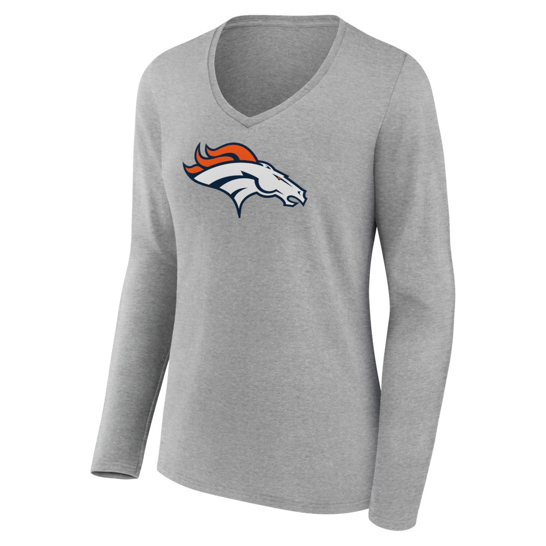 Denver Broncos Women's Primary Team Logo Long Sleeve V-Neck T-Shirt Heather Gray