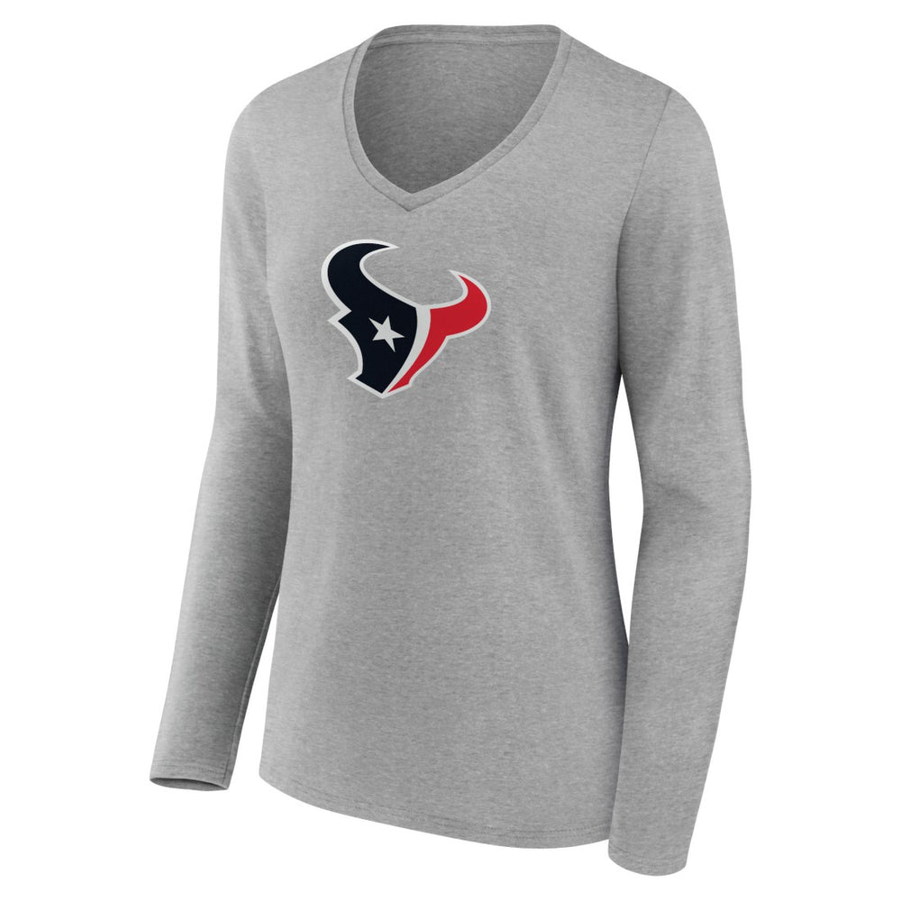 Houston Texans Women's Primary Team Logo Long Sleeve V-Neck T-Shirt Heather Gray