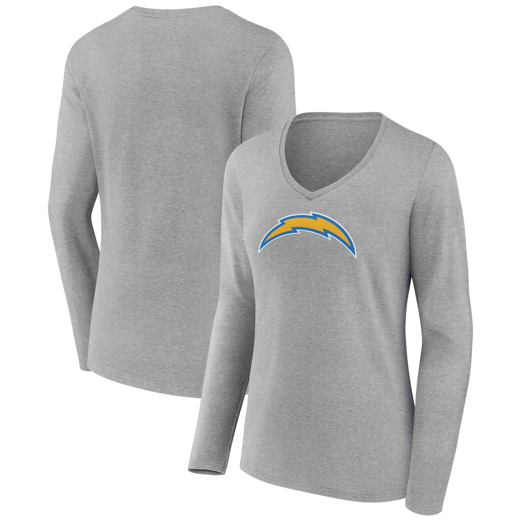 Los Angeles Chargers Women's Primary Team Logo Long Sleeve V-Neck T-Shirt Heather Gray