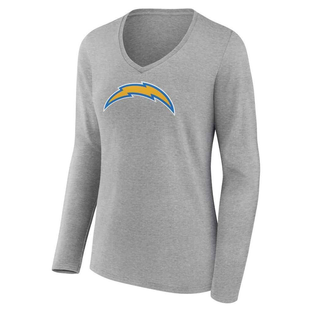Los Angeles Chargers Women's Primary Team Logo Long Sleeve V-Neck T-Shirt Heather Gray