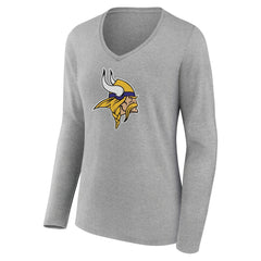 Minnesota Vikings Women's Primary Team Logo Long Sleeve V-Neck T-Shirt Heather Gray