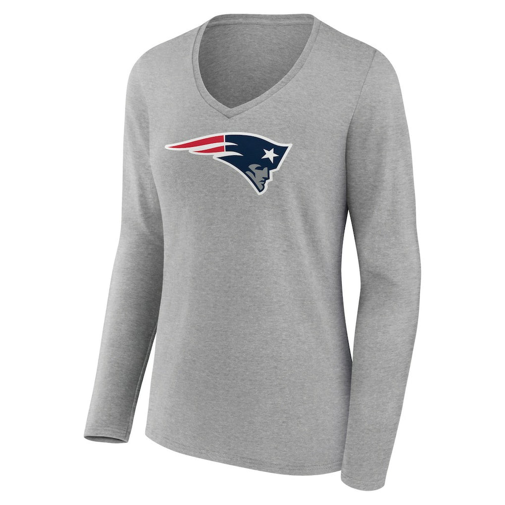 New England Patriots Women's Primary Team Logo Long Sleeve V-Neck T-Shirt Heather Gray