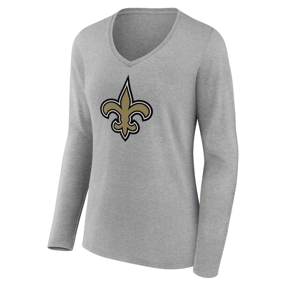 New Orleans Saints Women's Primary Team Logo Long Sleeve V-Neck T-Shirt Heather Gray