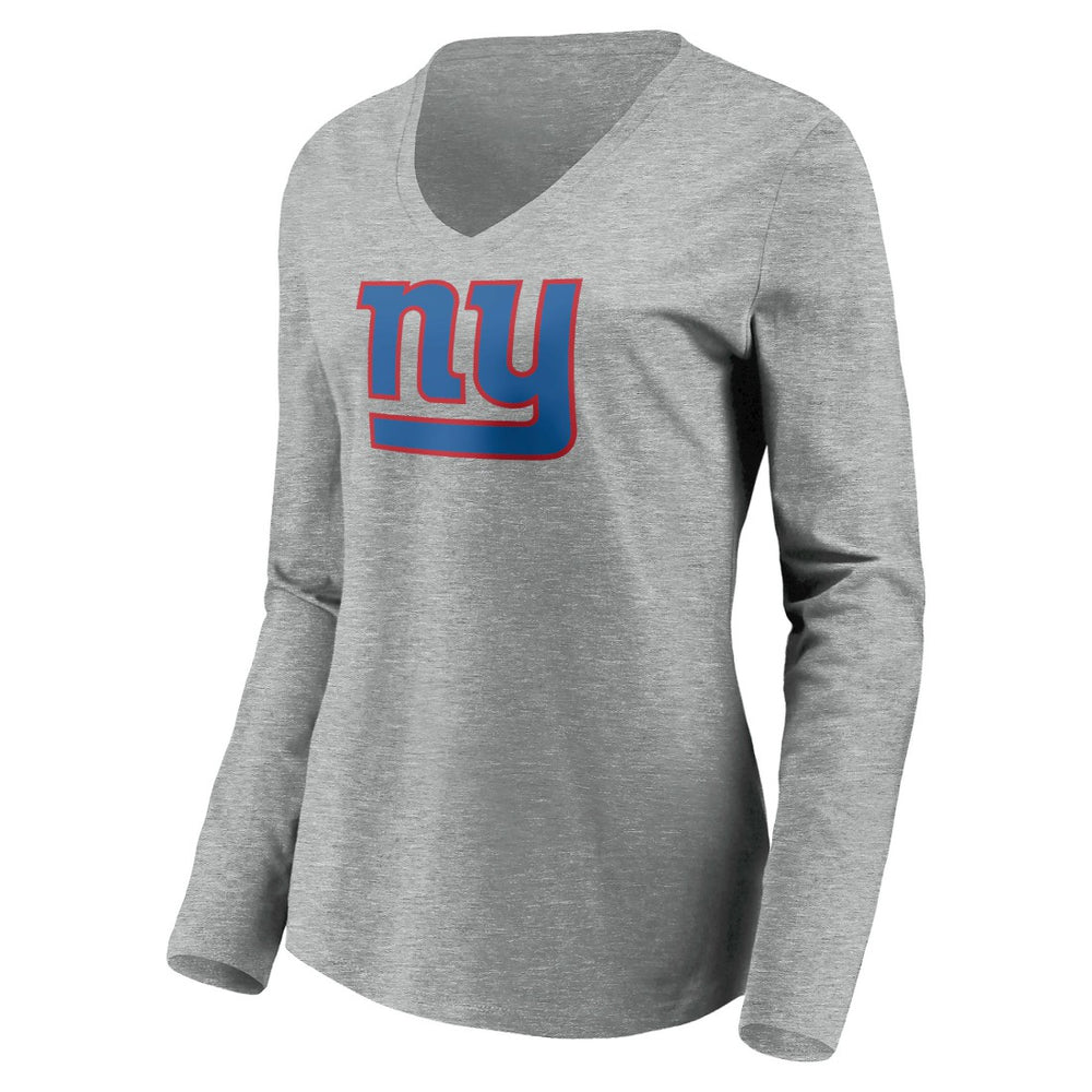 New York Giants Women's Primary Team Logo Long Sleeve V-Neck T-Shirt Heather Gray