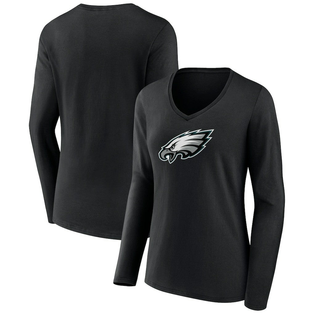 Philadelphia Eagles Women's Primary Team Logo Long Sleeve V-Neck T-Shirt Black
