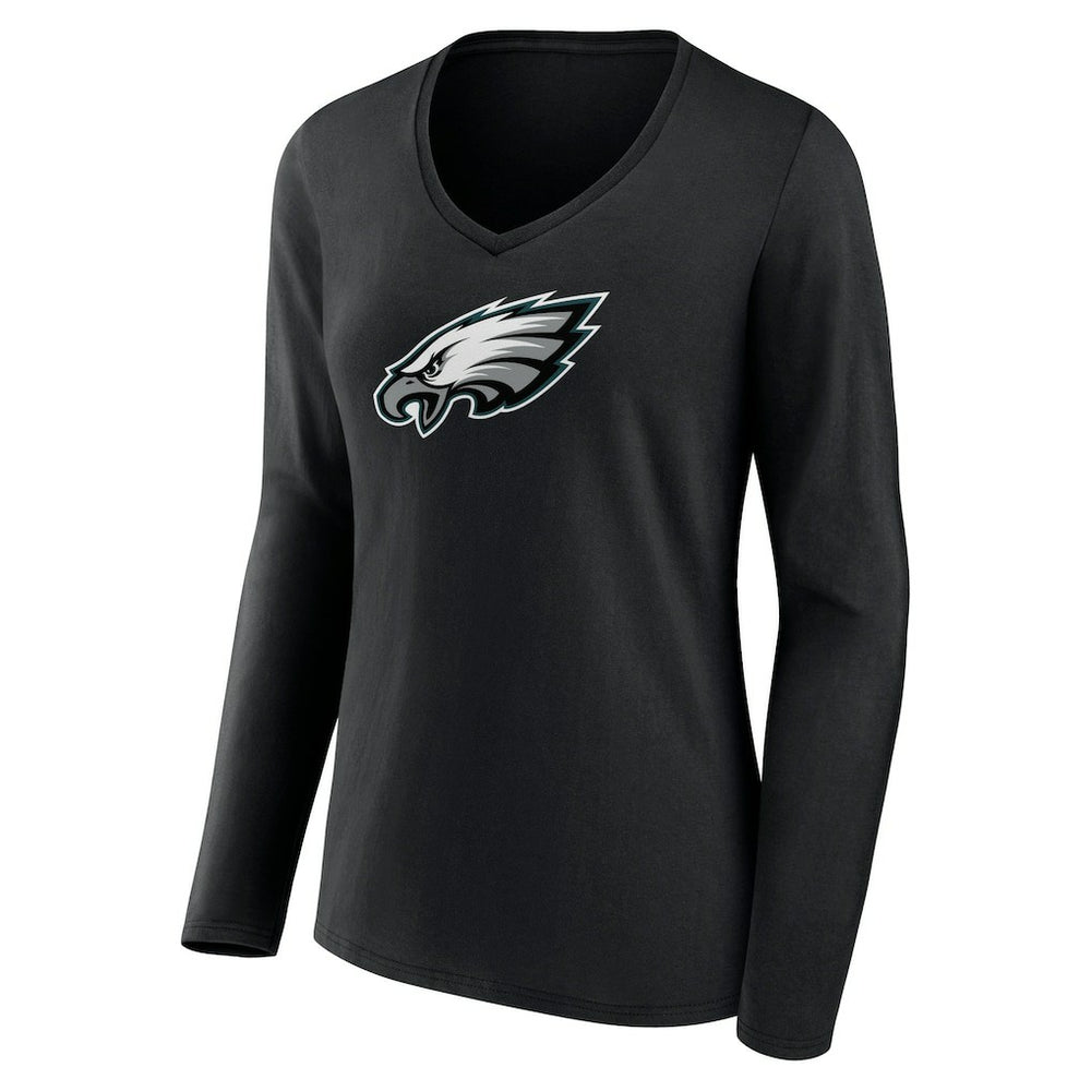 Philadelphia Eagles Women's Primary Team Logo Long Sleeve V-Neck T-Shirt Black