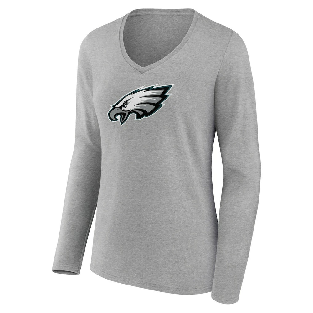 Philadelphia Eagles Women's Primary Team Logo Long Sleeve V-Neck T-Shirt Heather Gray