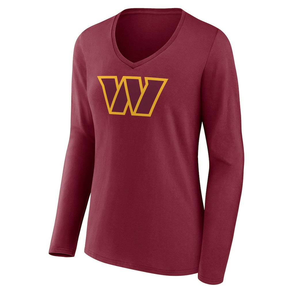 Washington Commanders Women's Primary Team Logo Long Sleeve V-Neck T-Shirt Burgundy