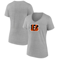 Cincinnati Bengals Women's Primary Team Logo V-Neck T-Shirt Heather Gray