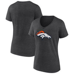 Denver Broncos Women's Primary Team Logo V-Neck T-Shirt Charcoal