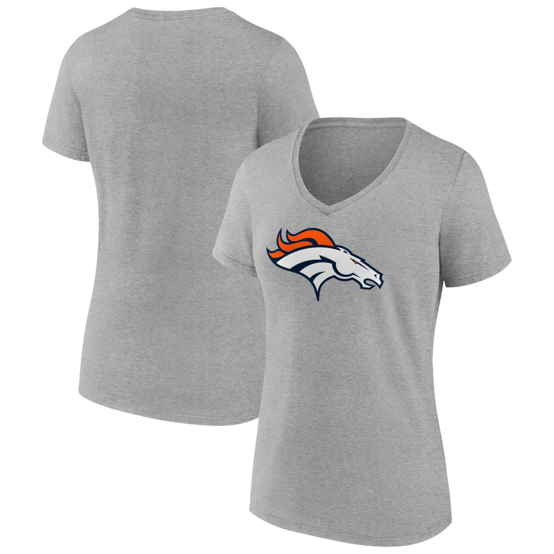 Denver Broncos Women's Primary Team Logo V-Neck T-Shirt Heather Gray