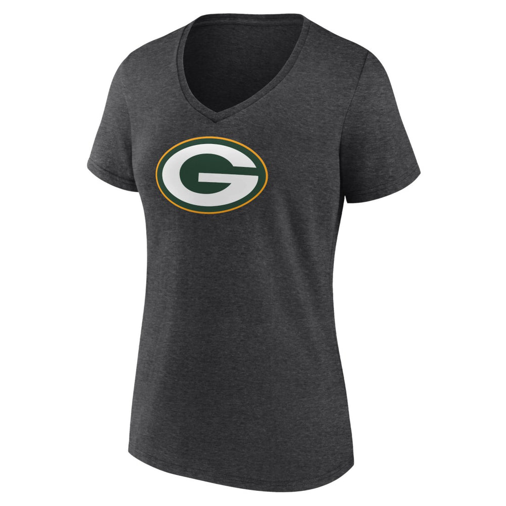 Green Bay Packers Women's Primary Team Logo V-Neck T-Shirt Charcoal