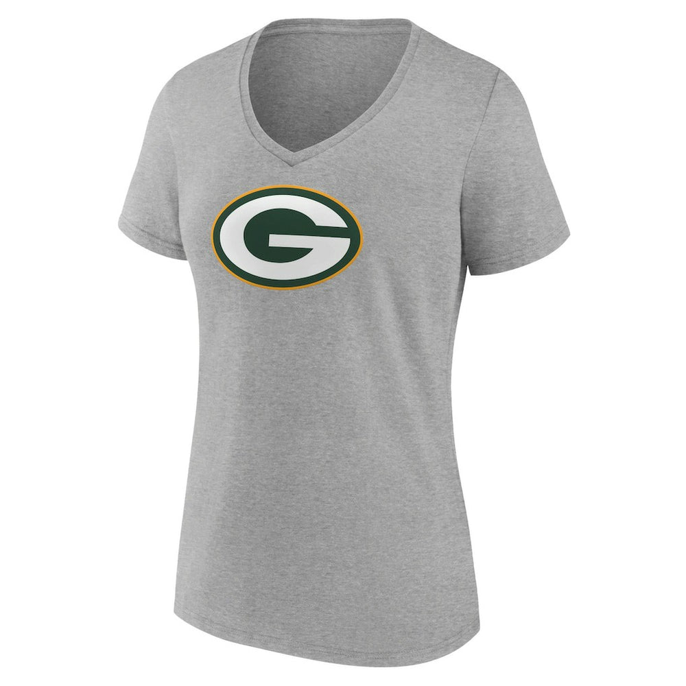 Green Bay Packers Women's Primary Team Logo V-Neck T-Shirt Heather Gray