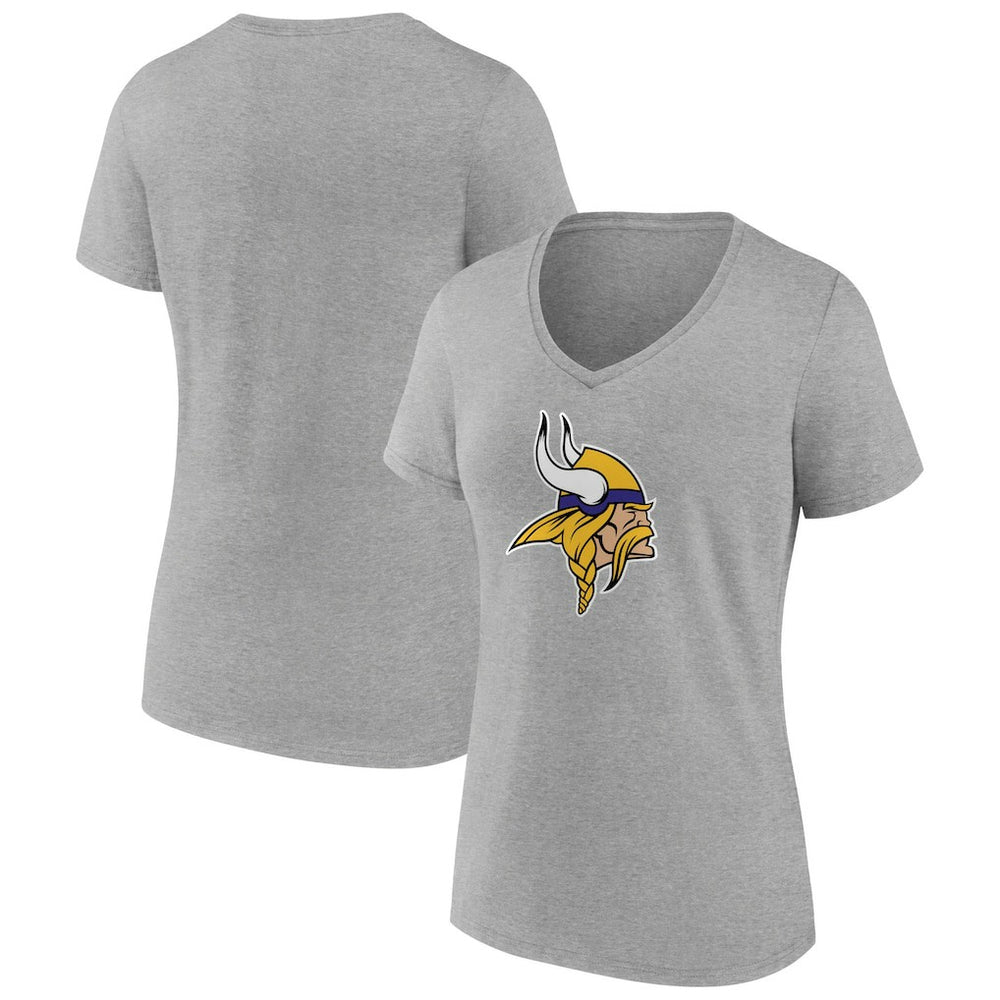 Minnesota Vikings Women's Primary Team Logo V-Neck T-Shirt Heather Gray