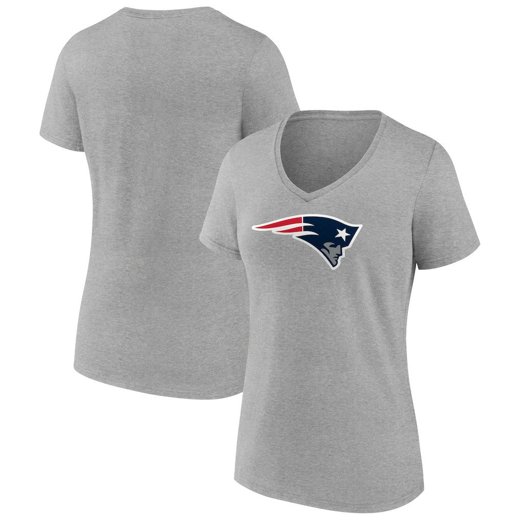 New England Patriots Women's Primary Team Logo V-Neck T-Shirt Heather Gray
