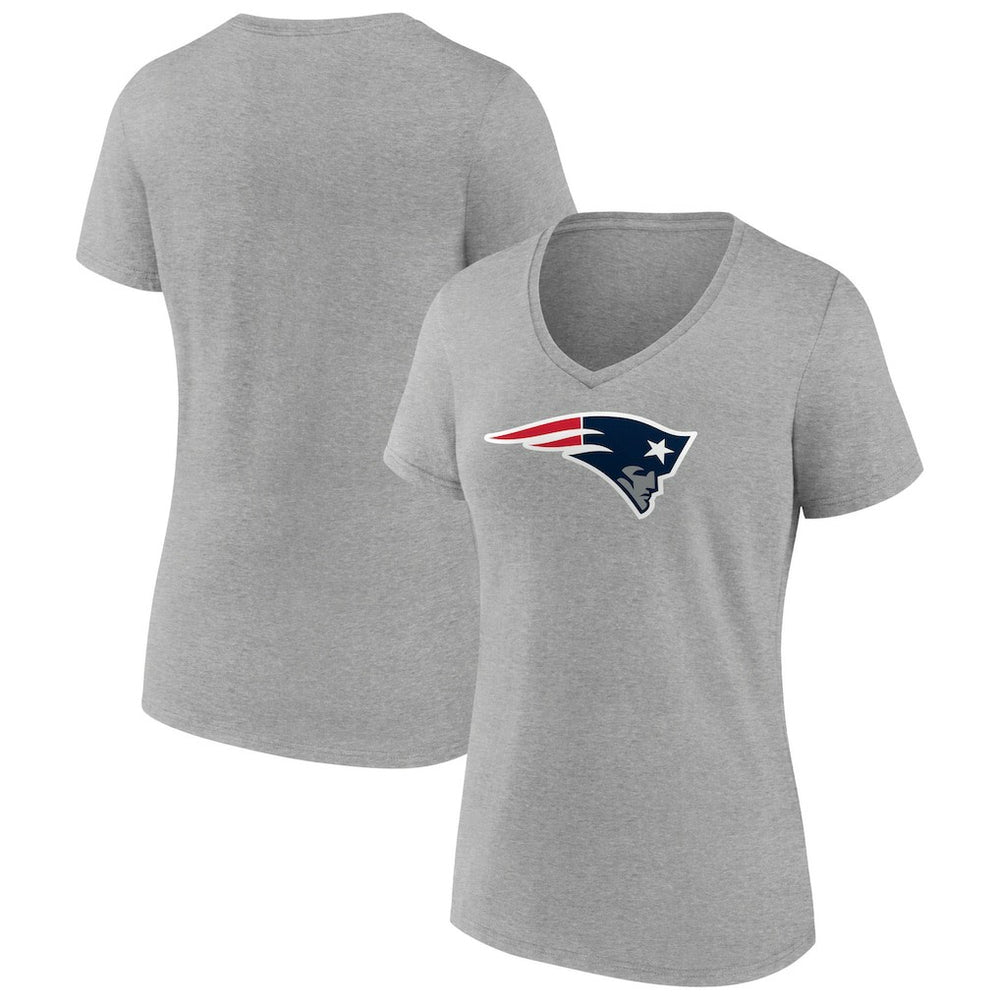 New England Patriots Women's Primary Team Logo V-Neck T-Shirt Heather Gray