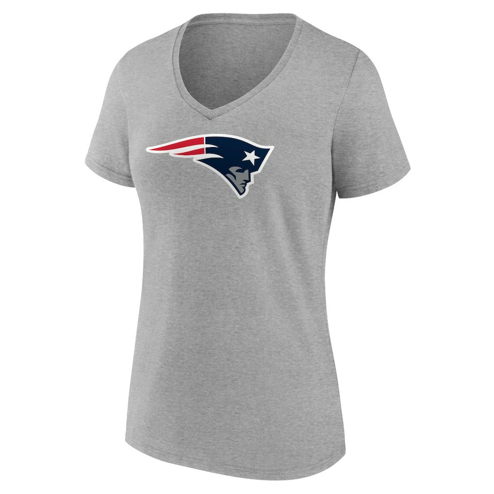 New England Patriots Women's Primary Team Logo V-Neck T-Shirt Heather Gray