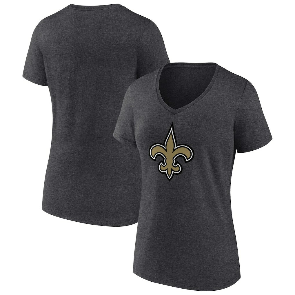 New Orleans Saints Women's Primary Team Logo V-Neck T-Shirt Charcoal