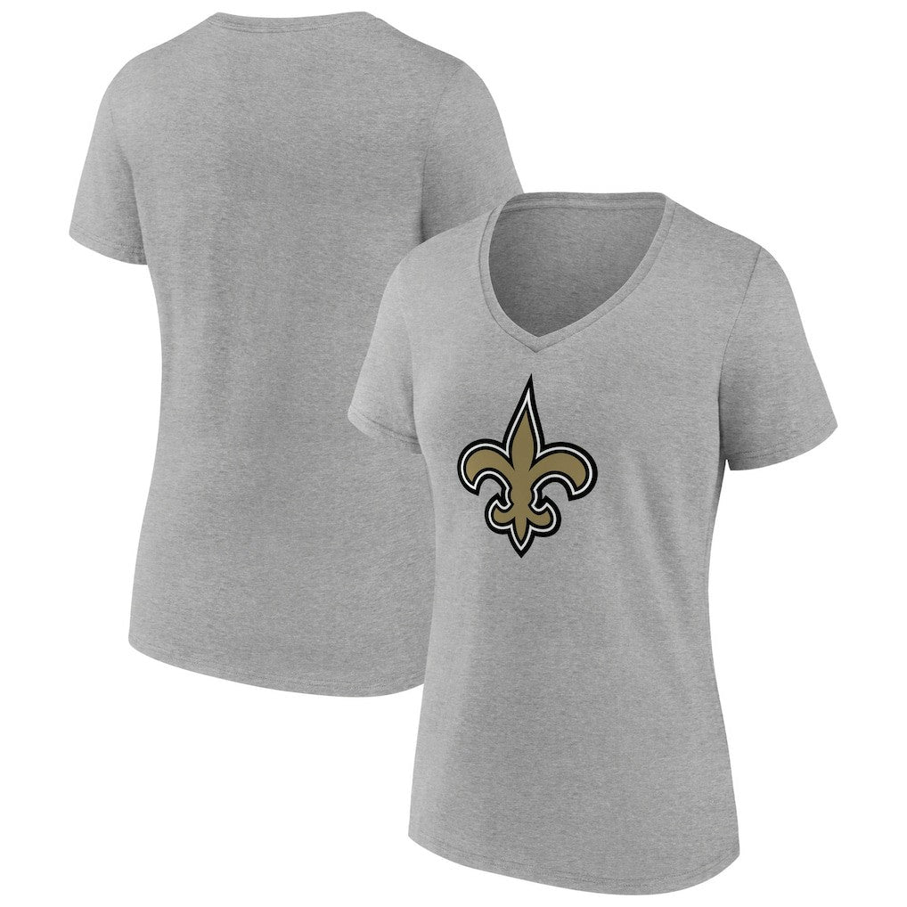 New Orleans Saints Women's Primary Team Logo V-Neck T-Shirt Heather Gray