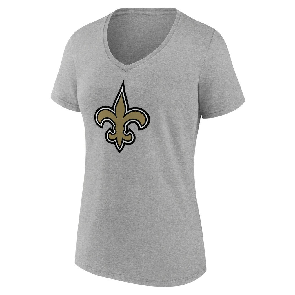 New Orleans Saints Women's Primary Team Logo V-Neck T-Shirt Heather Gray