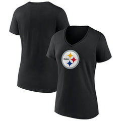 Pittsburgh Steelers Women's Primary Team Logo V-Neck T-Shirt Black