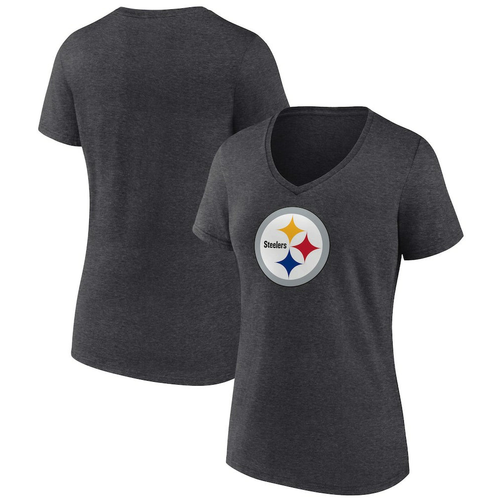 Pittsburgh Steelers Women's Primary Team Logo V-Neck T-Shirt Charcoal