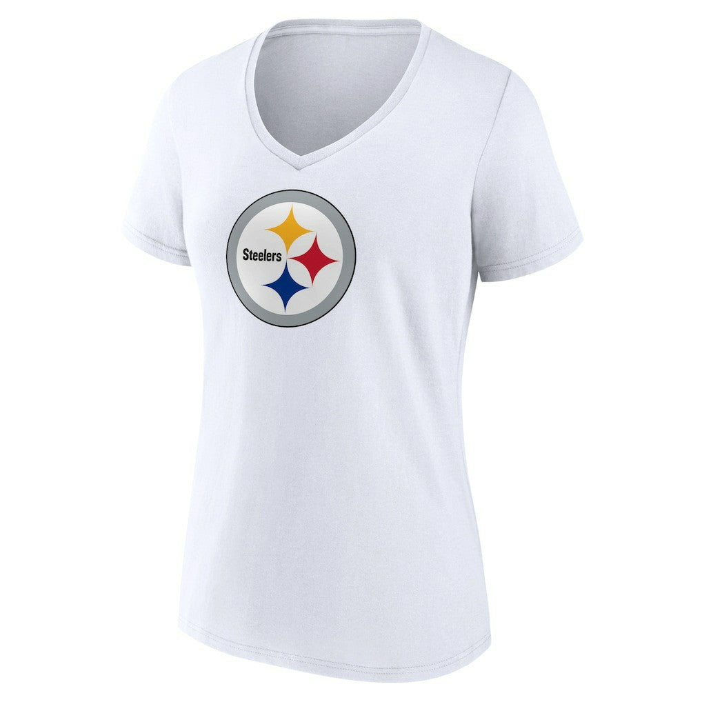 Pittsburgh Steelers Women's Primary Team Logo V-Neck T-Shirt White