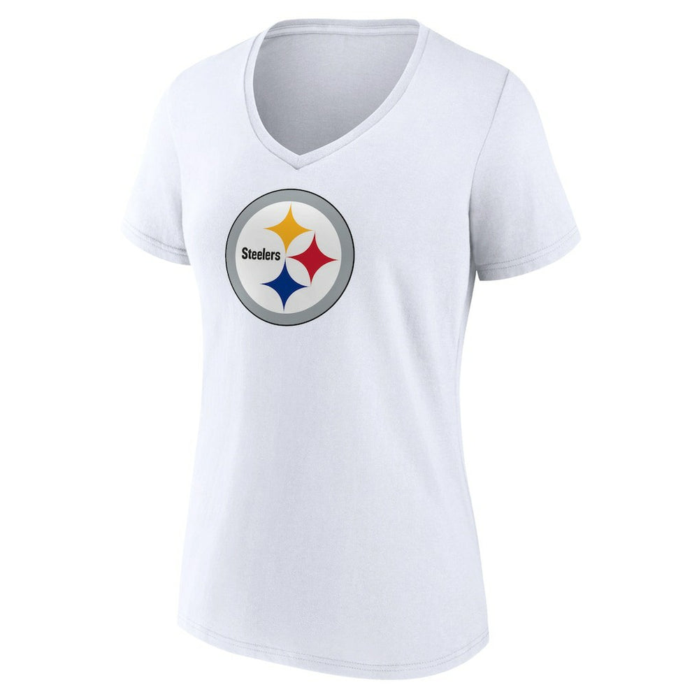 Pittsburgh Steelers Women's Primary Team Logo V-Neck T-Shirt White