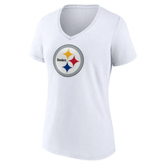 Pittsburgh Steelers Women's Primary Team Logo V-Neck T-Shirt White