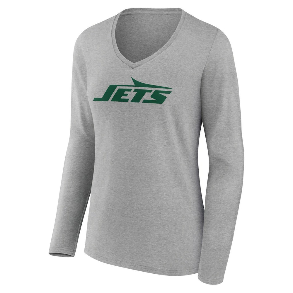 New York Jets Women's Primary Logo Long Sleeve V-Neck T-Shirt Gray