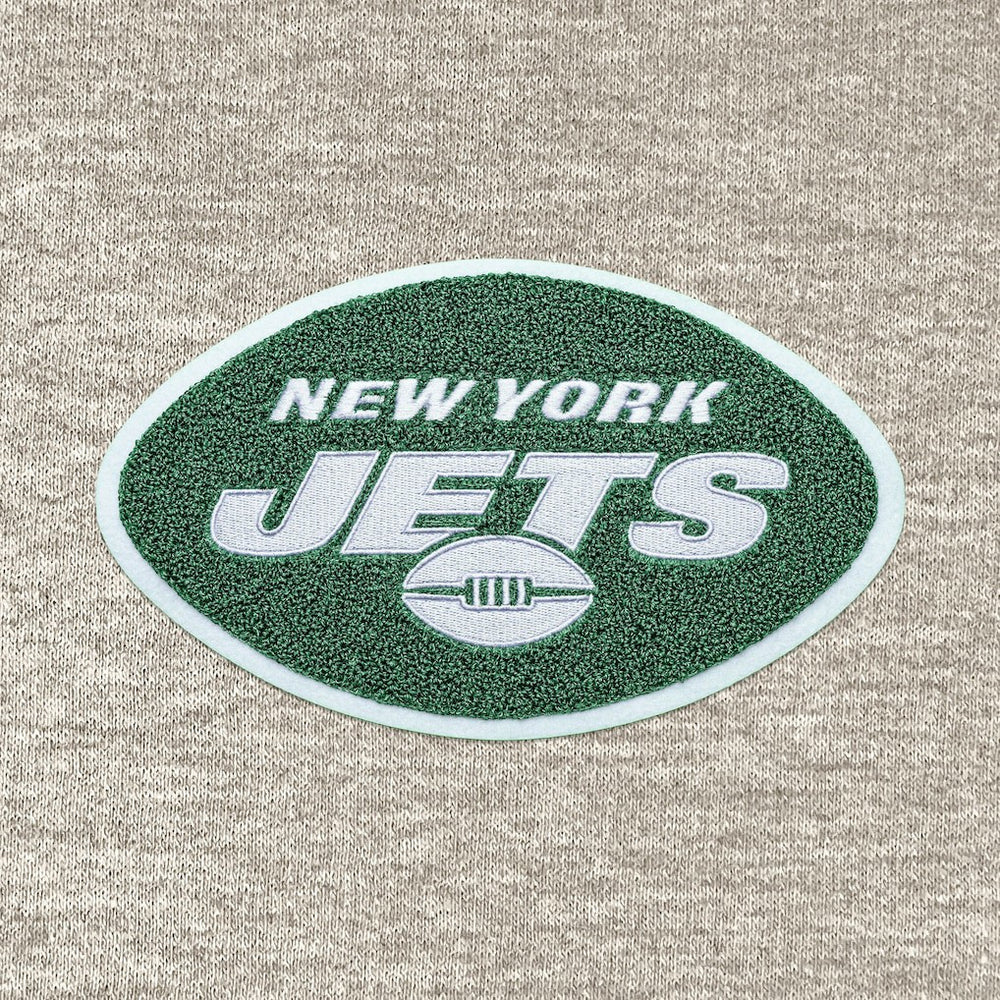 New York Jets Antigua Action Chenille Pullover Hoodie Oatmeal