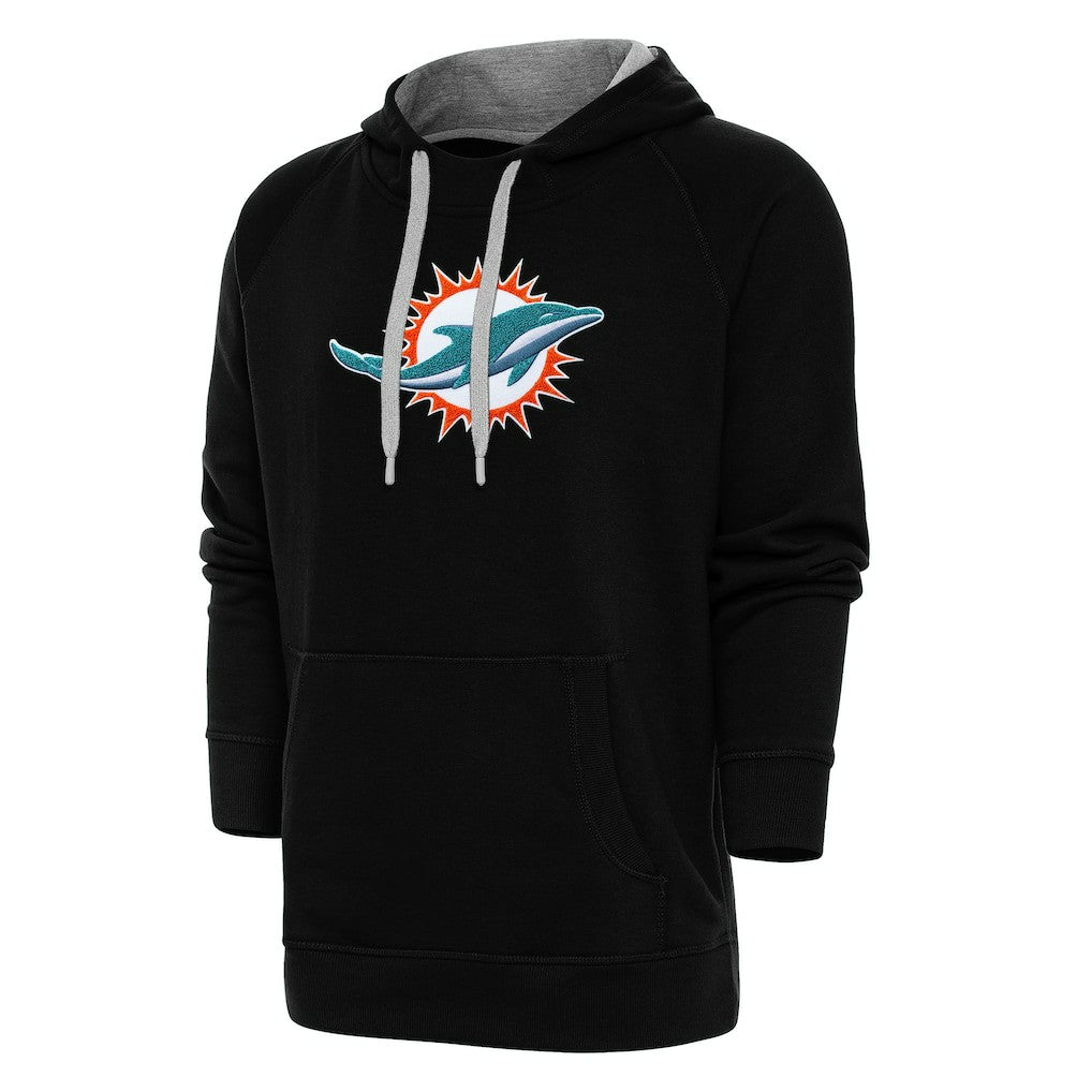 Miami Dolphins Antigua Victory Chenille Pullover Hoodie Black