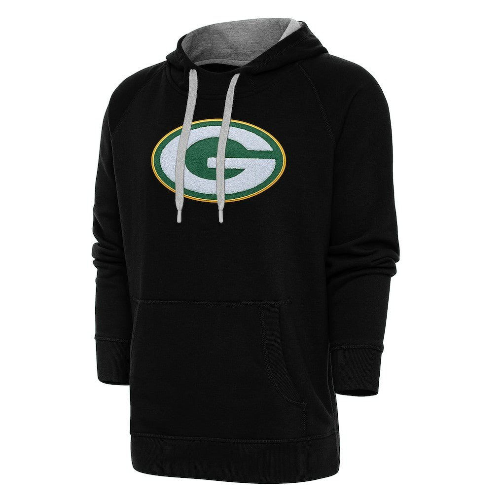 Green Bay Packers Antigua Victory Chenille Pullover Hoodie Black