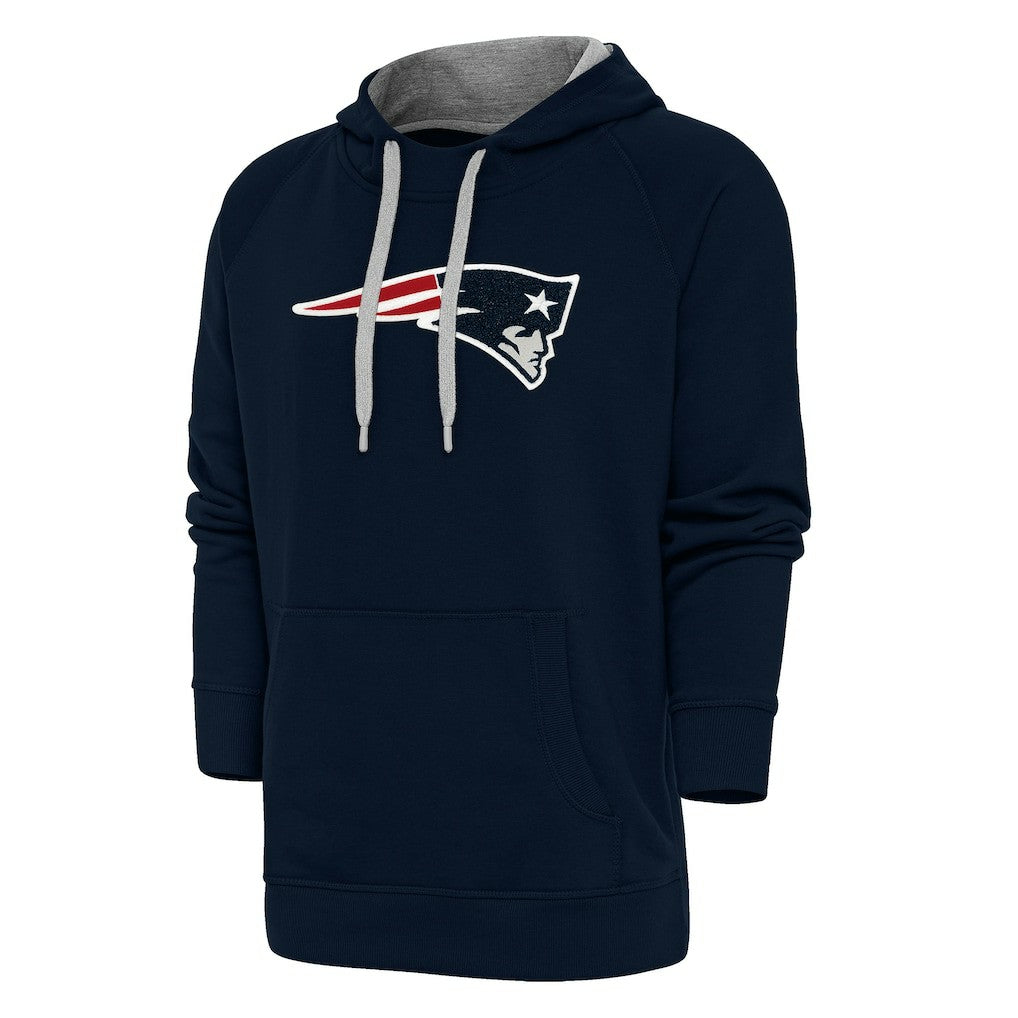 New England Patriots Antigua Victory Chenille Pullover Hoodie Navy