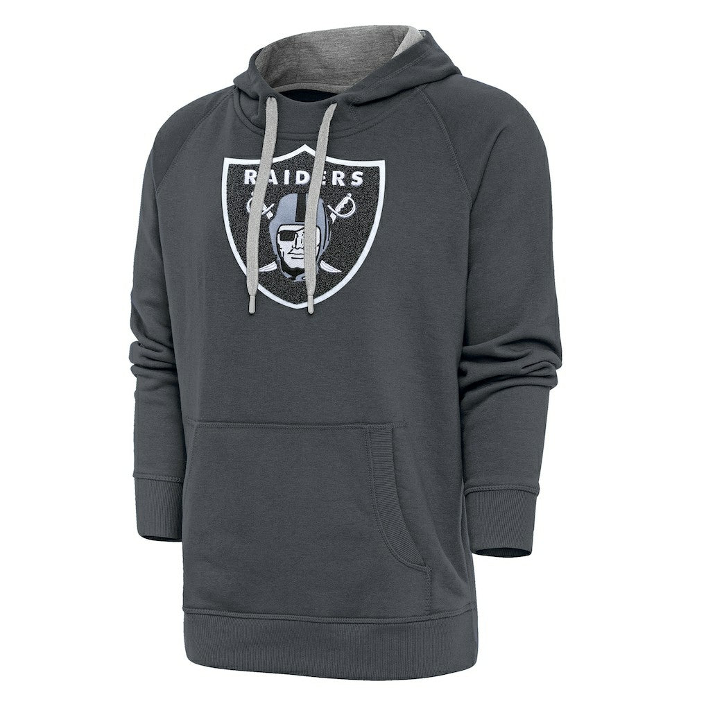 Las Vegas Raiders Antigua Victory Chenille Pullover Hoodie Charcoal