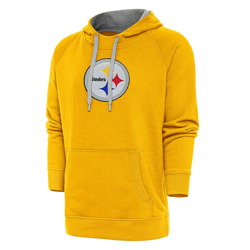 Pittsburgh Steelers Antigua Victory Chenille Pullover Hoodie Gold