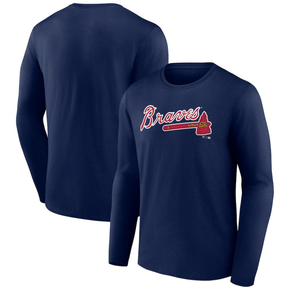 Atlanta Braves Wordmark Long Sleeve T-Shirt - Navy - MLB on Sale