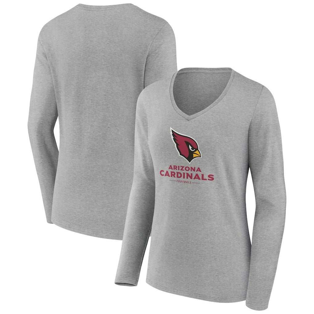 Arizona Cardinals Women's Logo Team Lockup Long Sleeve V-Neck T-Shirt Heather Gray