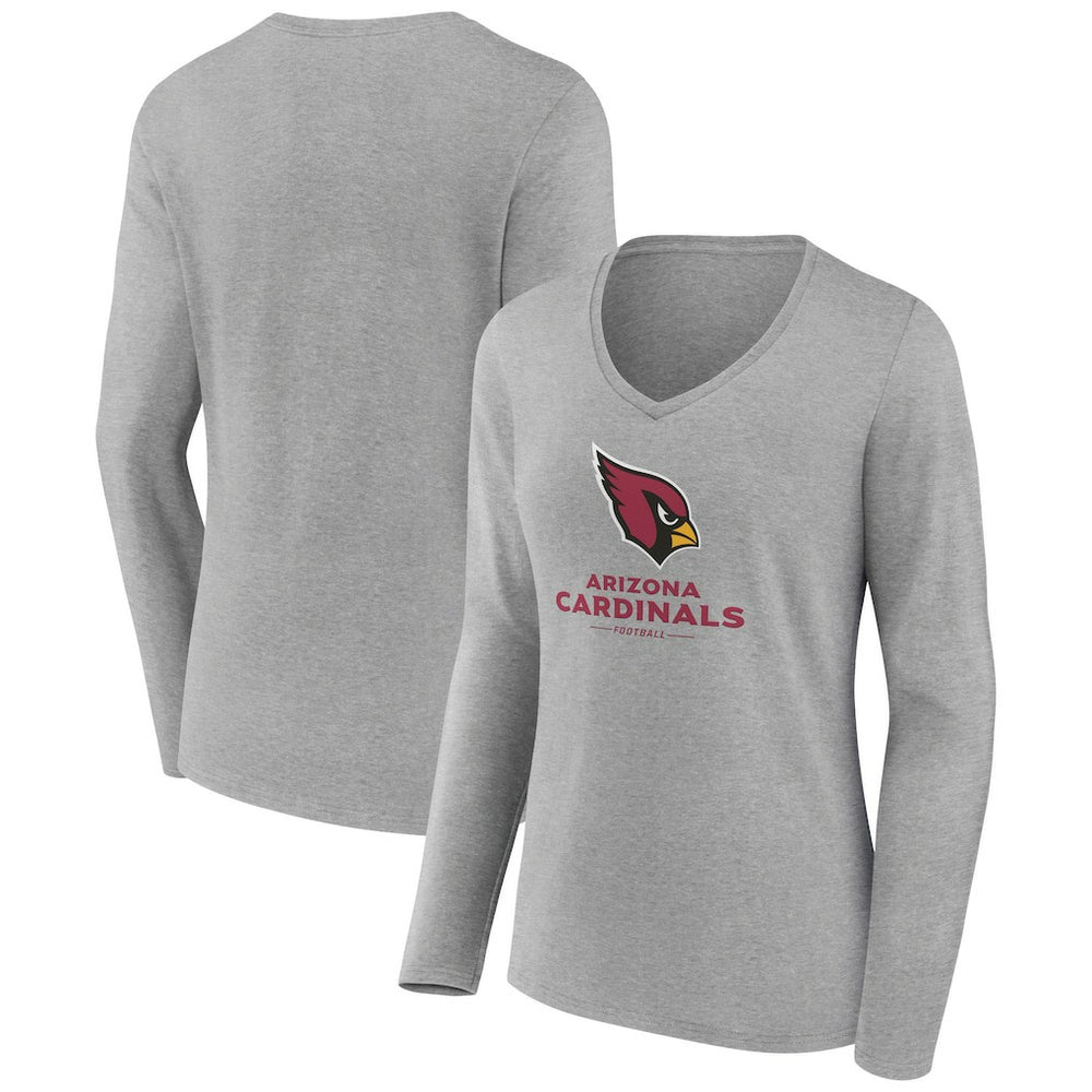 Arizona Cardinals Women's Logo Team Lockup Long Sleeve V-Neck T-Shirt Heather Gray
