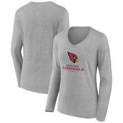Arizona Cardinals Women's Logo Team Lockup Long Sleeve V-Neck T-Shirt Heather Gray