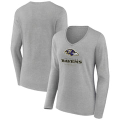 Baltimore Ravens Women's Logo Team Lockup Long Sleeve V-Neck T-Shirt Heather Gray
