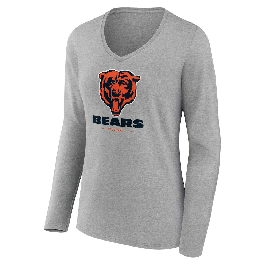 Chicago Bears Women's Logo Team Lockup Long Sleeve V-Neck T-Shirt Heather Gray