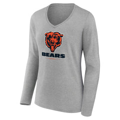 Chicago Bears Women's Logo Team Lockup Long Sleeve V-Neck T-Shirt Heather Gray